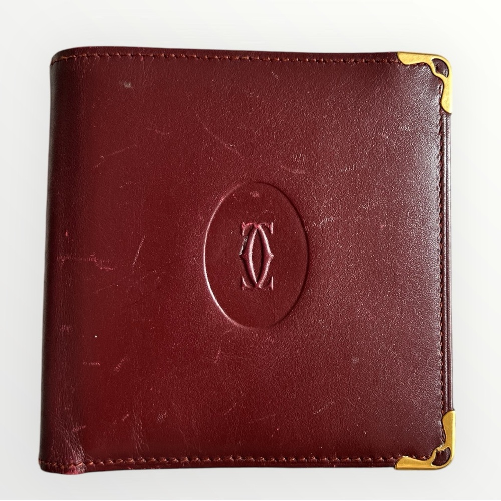 Cartier Burgundy Leather Card Holder with Gold Accents